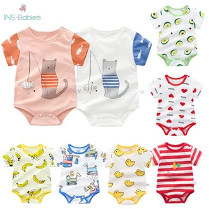 Летние товары первой необходимости для детей в лоте; Детские ползунки; Для мальчика, с коротким рукавом, одежда, треугольный хлопковый тонкий боди утки детская одежда с героями мультфильмов; Пижама с рисунками животных