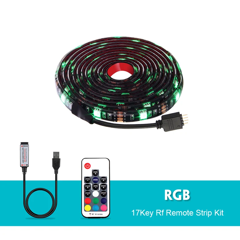 DC5V USB светодиодный полосы 5050 RGB/RGBW/RGBWW 50 см, 1 м, 2 м, ТВ фонового освещения Flexibe светодиодный клейкая лента IP20/IP65 из водонепроницаемого материала - Испускаемый цвет: RGB Strip 17key