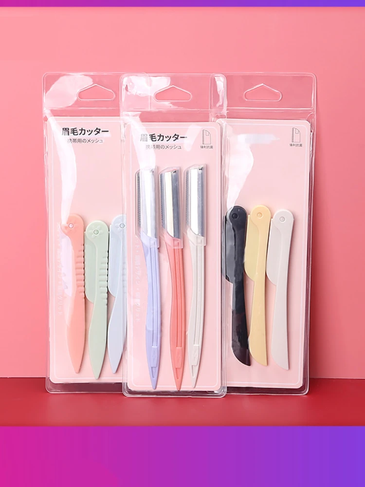 

3 Pcs Small Portable Eyebrow Trimmer Knife Ladies Folding Macro Trimming Scraper Safety Hair Removal Device Personal Beauty Tool