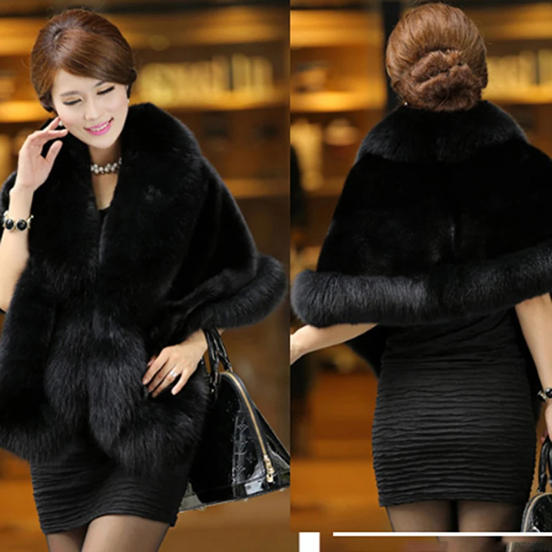 Luxury Elegant Ladies Faux Mink Cashmere Warm Coat Shawl Cloak Fashionable Solid Lady Fur Pasmina Poncho Winter New Fashion |