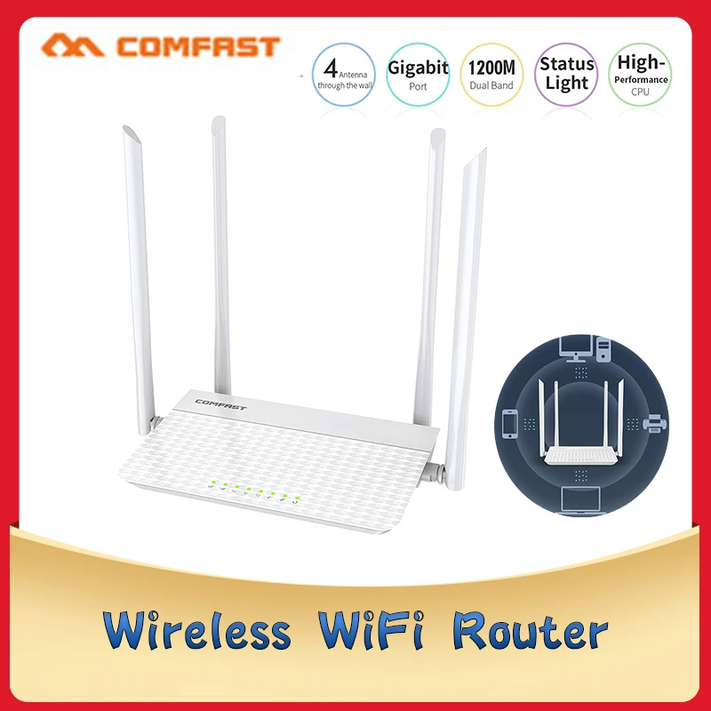 

COMFAST CF-N3 V3 1200Mbps Dual-Band 2.4 5.8G WiFi Router High Gain Antenna Wireless Receiver Repeater Signal Booster Gigabit