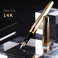 hero 2191 14k gold collection fountain pen golden engraving ripples two head medium nib gift pen and box for business office