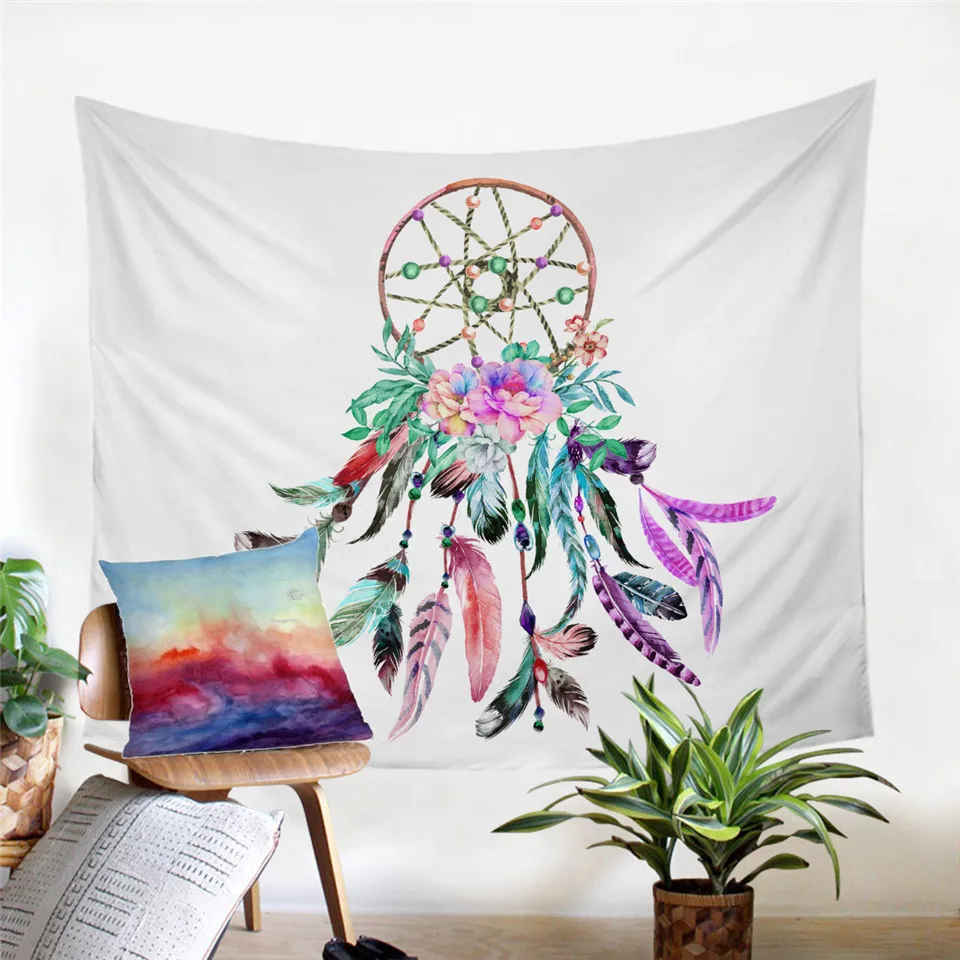 BeddingOutlet Hipster Watercolor Tapestry Dreamcatcher Feathers Wall Hanging Bohemian Art Carpet Decorative 2 Sizes|decorative tapestry|hanging wall