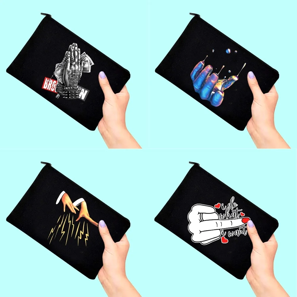 

Ladies Cosmetic Bag Personality Gesture Pattern Printing Bridesmaid Theme Party Sundries Wallet Cosmetics Dustproof Storage Bags