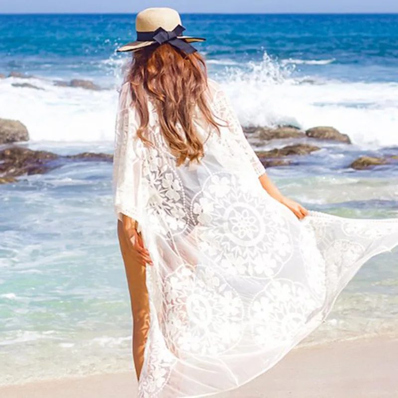 Сексуальное женское бикини накидка Пляжное платье купальник кружевная пляжная