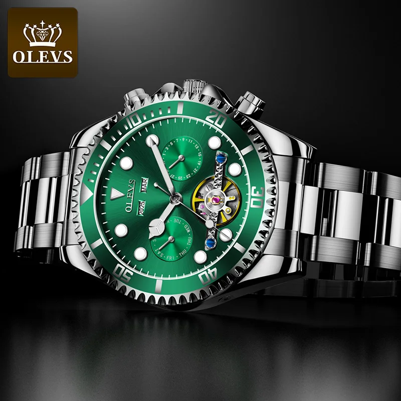 Мужские деловые механические часы OLEVS Роскошные наручные ведущего бренда из