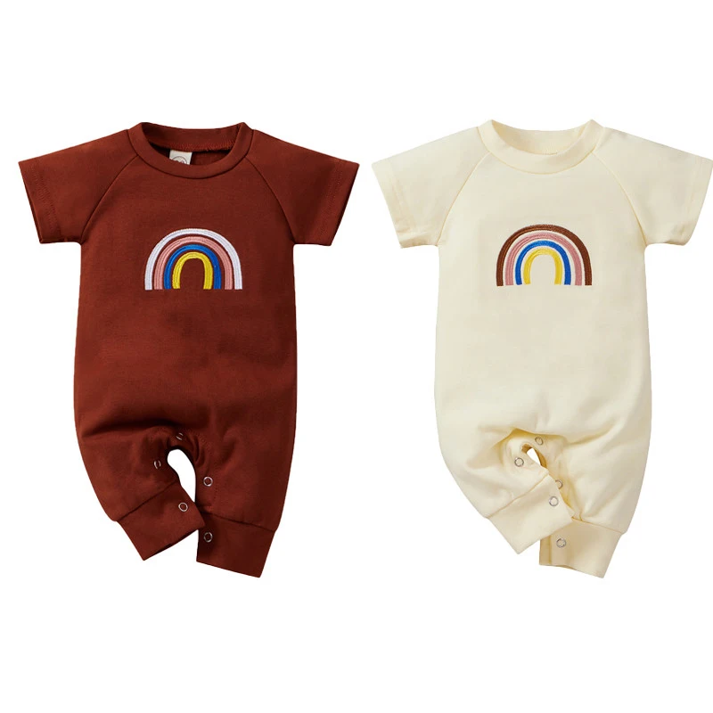 

Pudcoco 0-18M Summer Infant Kids Baby Boys Girls Short Sleeve O-Neck Rainbow Print Button Jumpsuit Playsuit Clothes Outfit