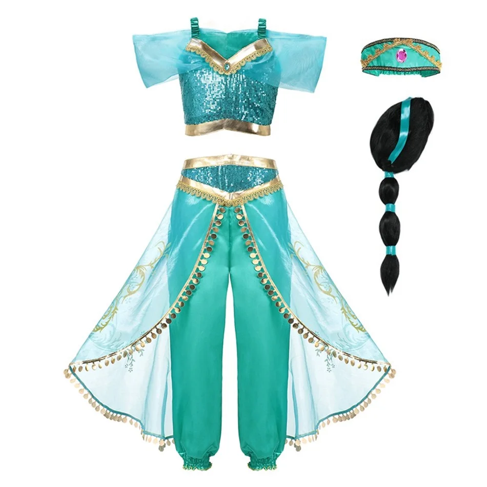Jasmine Dress 02 Set MUABABY платье принцессы в арабском стиле; маскарадный костюм Аладдина жасмин для девочек; детская одежда для костюмированной вечеринки на Хэллоуин - Цвет: Jasmine Dress 02 Set