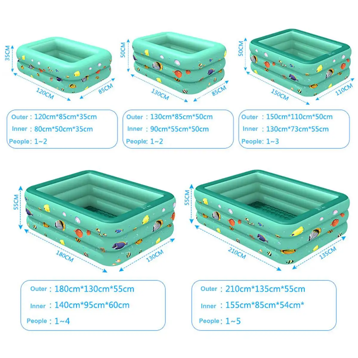

1.2m/1.3m/1.5m/1.8m/2.1m/2.6m/3m Inflatable Swimming Pool Square Kids Adults Bathing Tub Paddling Large Size Home Outdoor Indoor