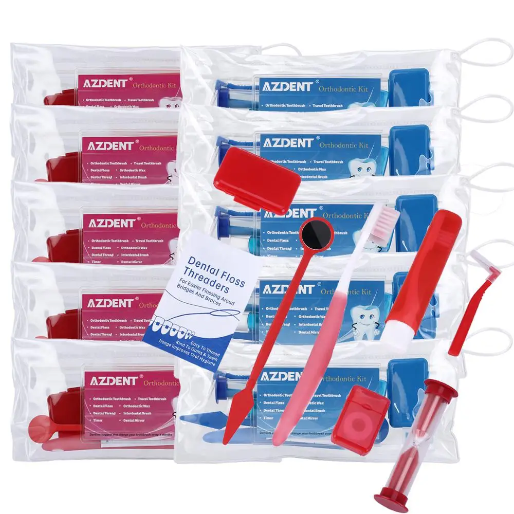 Kit de herramientas dentales de ortodoncia para el cuidado bucal, juego de blanqueamiento Dental, hilo Dental Interdental, espejo Dental, 10 bolsas