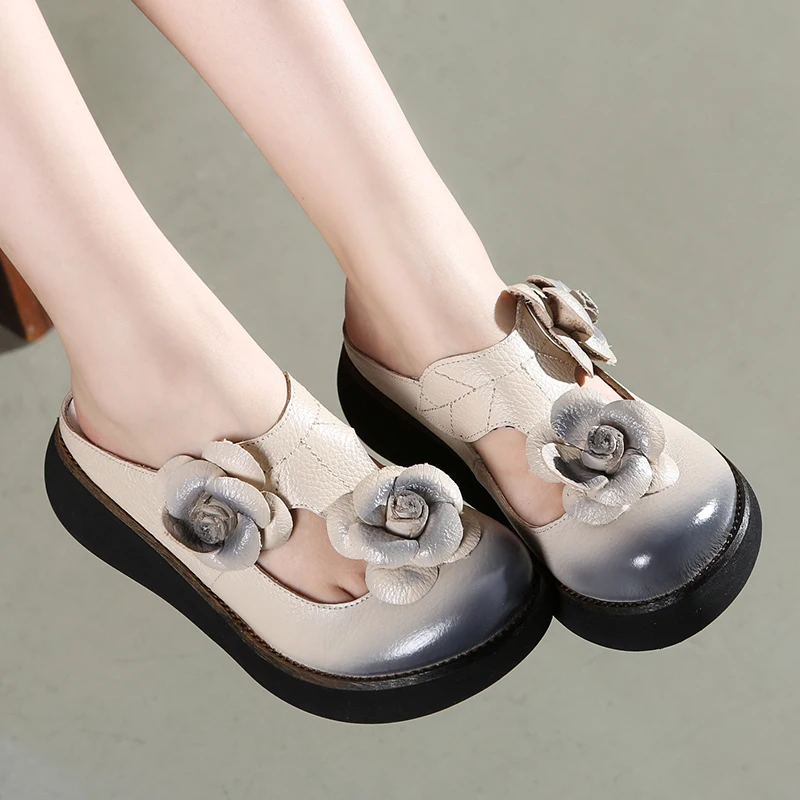 Шлепанцы GKTINOO женские из натуральной кожи сланцы обувь ручной работы с цветами