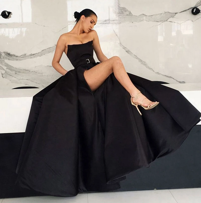 

2024 женское вечернее платье, официальное платье, черное/бордовое атласное платье для выпускного вечера, платье с Боковым Разрезом