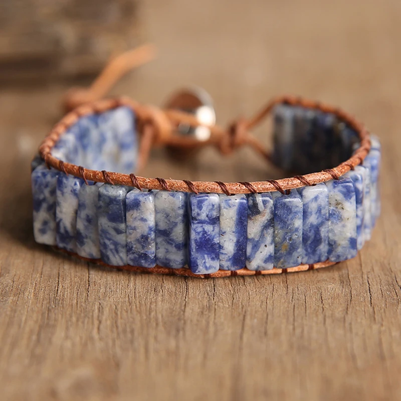 

OAIITE Cherry Blossom Jasper Tube Wrap Bracelet for Women Men Handmade Natural Stone Bead Bracelet
