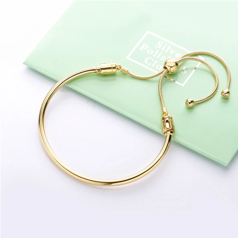 

New 100% 925 Sterling Silver pan Sliding Bangle Bracelet Bangle Fit Europe Women Fashion DIY Charm Bead Jewelry Gift