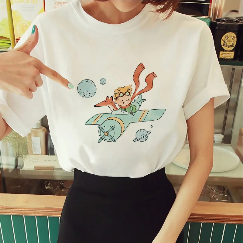 

T-Shirt Hipster des années 90 pour femme, estival et décontracté, avec dessin animé du petit Prince, à la mode