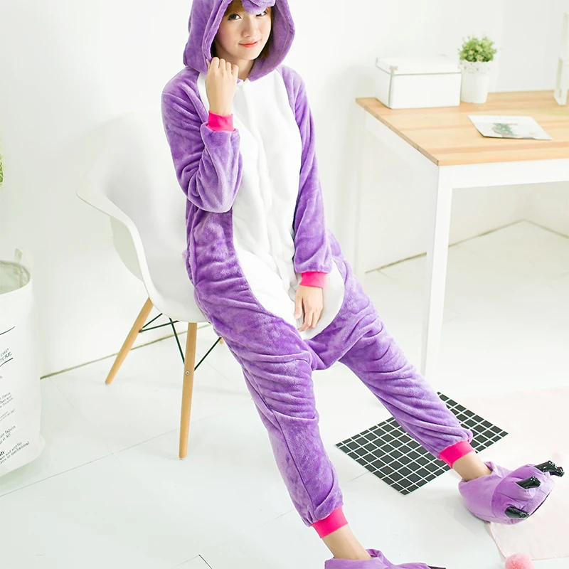 Purple Tenma Новинка; пижамный комплект с единорогом; Фланелевая пижама с милыми животными; женская зимняя супер мягкая фланелевая ночная рубашка; Пижама; домашняя одежда - Цвет: Purple Tenma