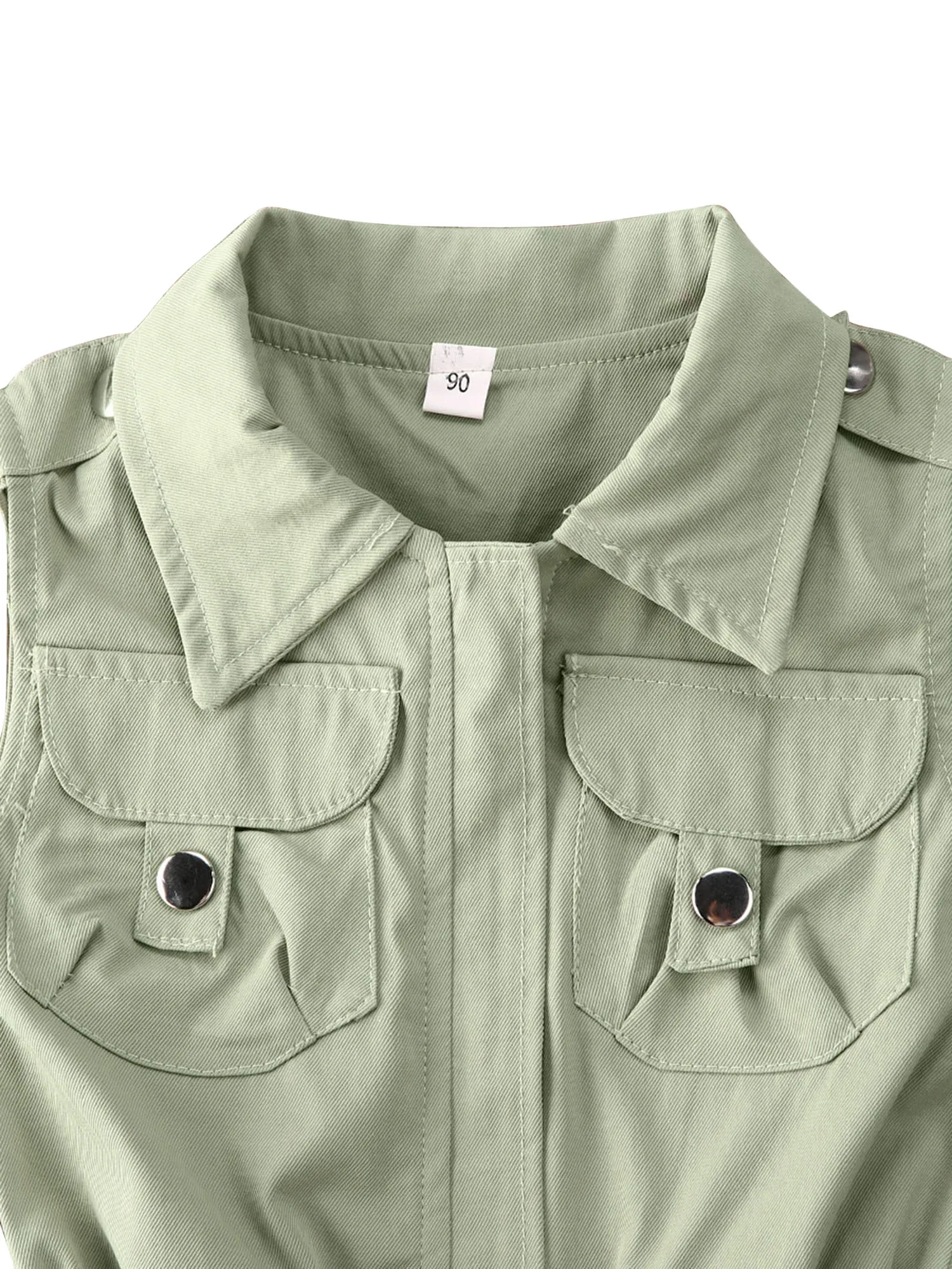 Детское однотонное платье для девочек зеленое летнее на молнии с отворотом