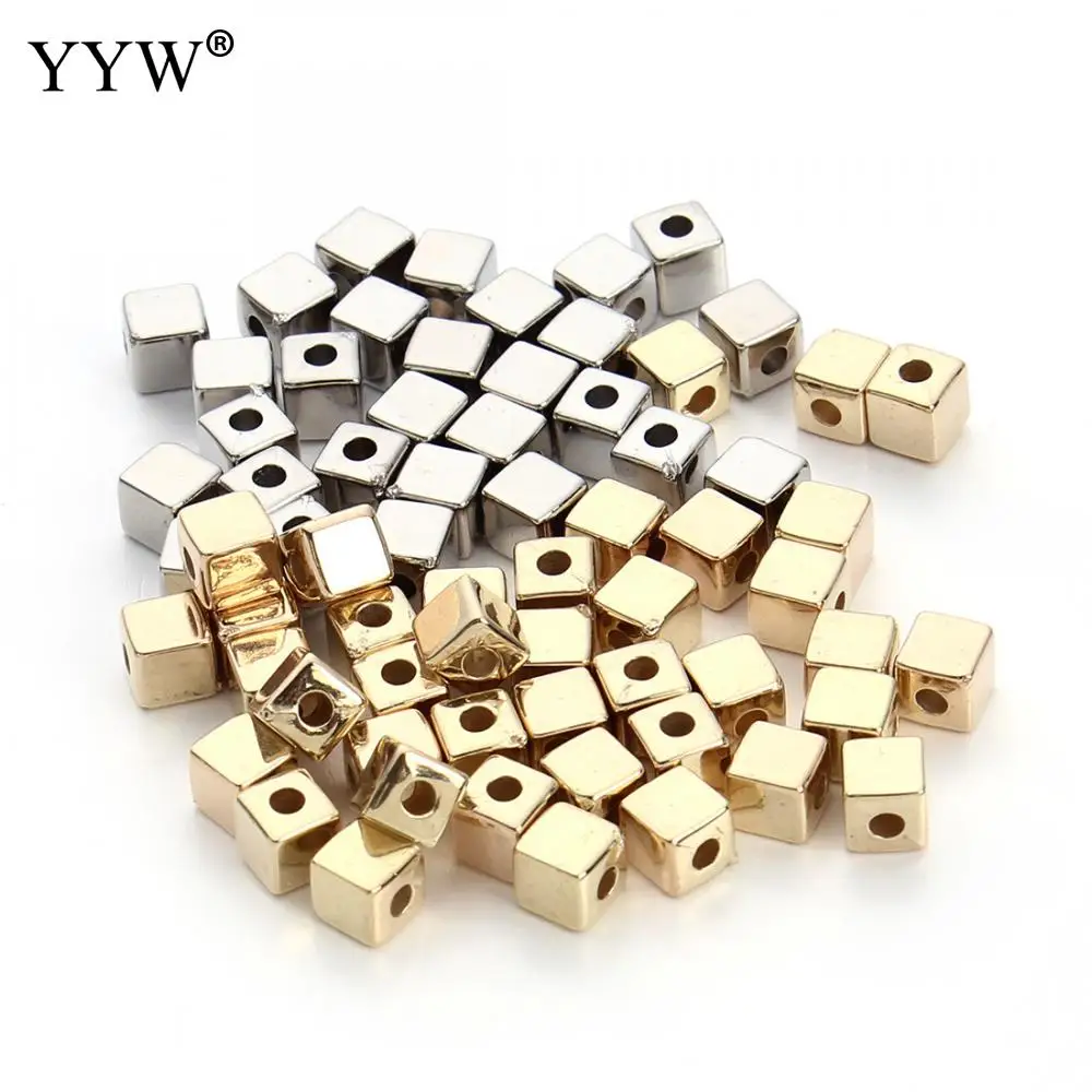 

200PCs/lot Square Shaped Plastic Beads Copper Spacer Beads Loose Beads For jewelry Making Diy Bracelets 3mm/4mm/5mm Big Hole