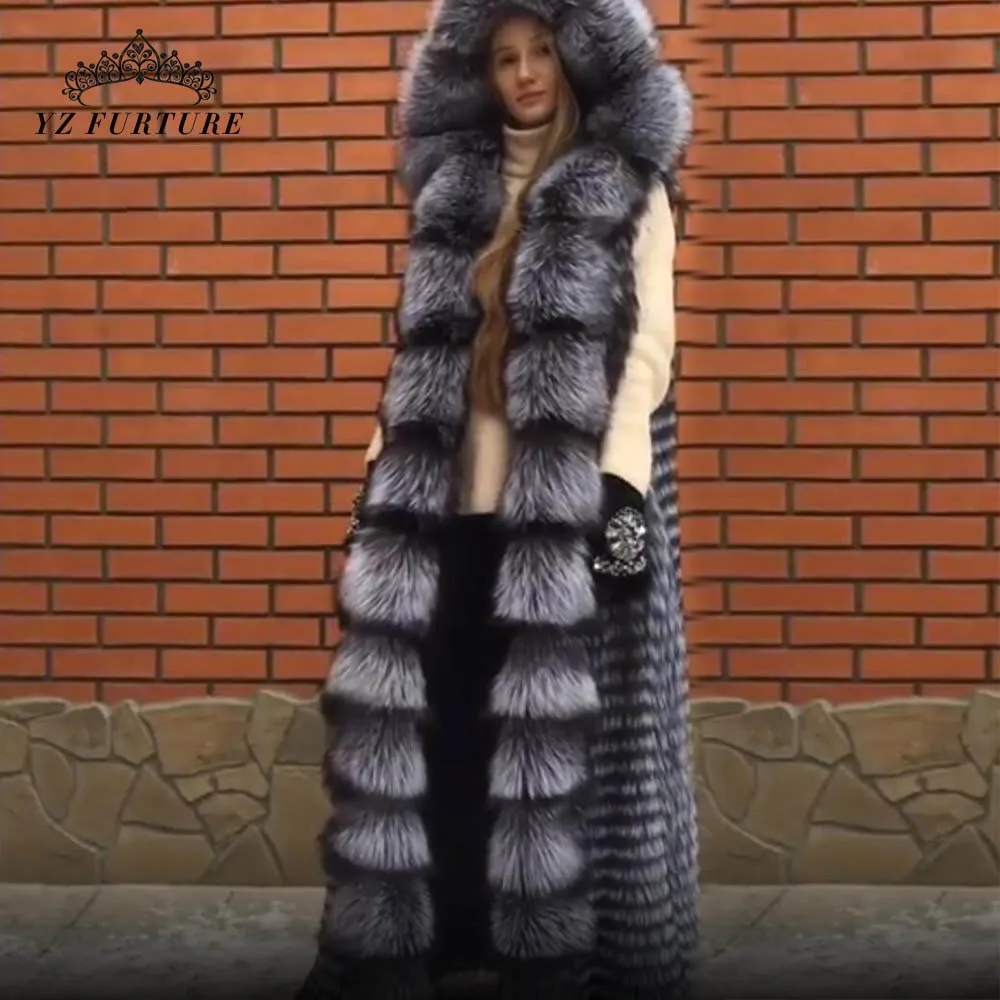 Натуральный меховой жилет из лисы меховое пальто для куртки женские длинные