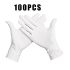 Белые одноразовые перчатки без латекса, маленькие, средние, большие, домашние, пищевые, безопасные, нитриловые, синтетические, ПВХ, эластичные перчатки S M L 100