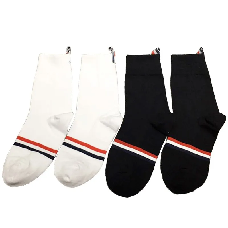 TB THOM Men's Socks Luxury Brand Stripes Middle Tube Socks Women's Casual Street Fashion Wholesale TB Stockings Ins 4 Pairs