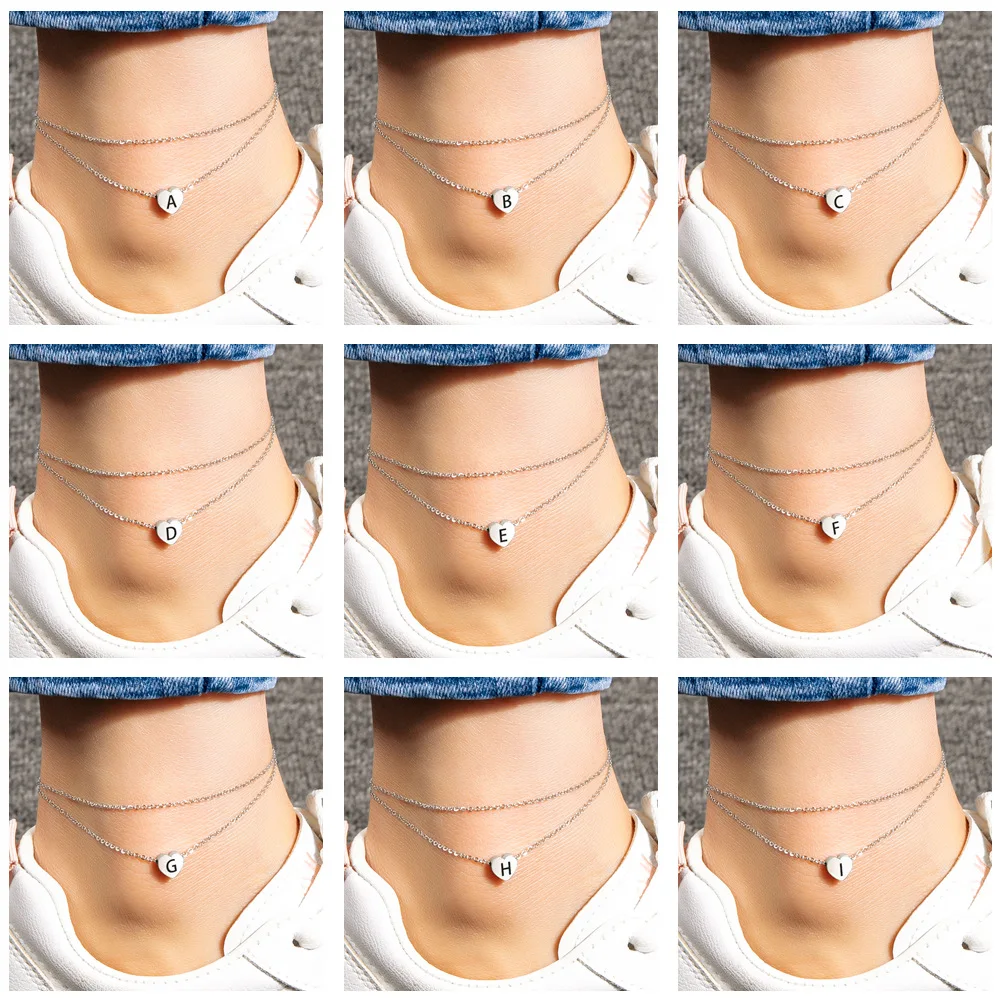 Модного серебристого цвета сердечными амулетами ножные браслеты из нержавеющей