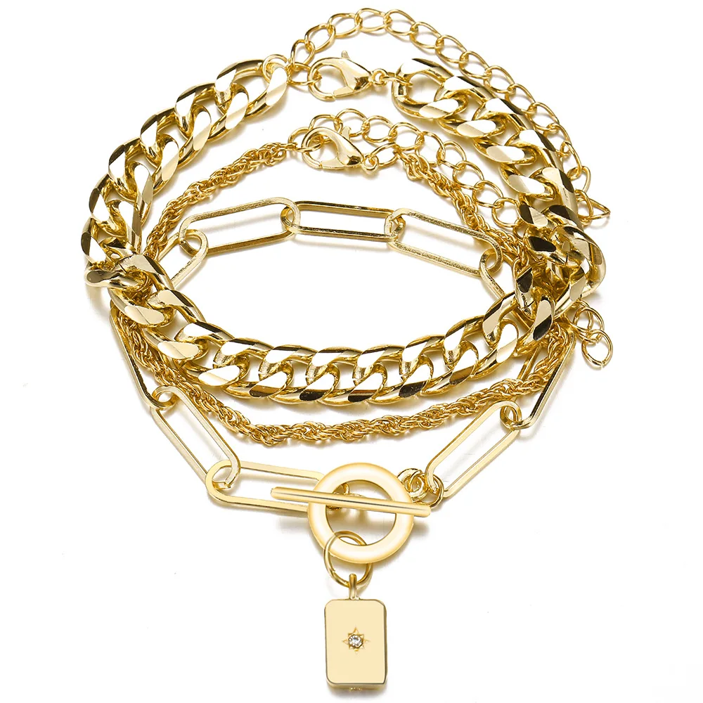 

Mixed Gold Punk Curb Cuban Chain Bracelets Set for Women Man Miami Boho Thick Gold Snake Charm Bracelets Bangles Jewelry
