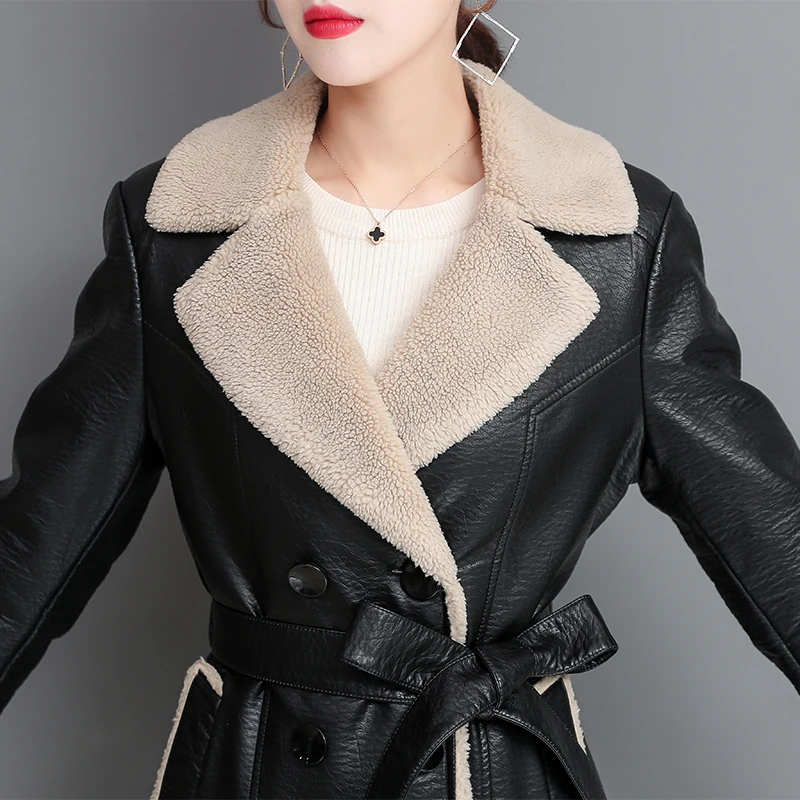 Модная зимняя женская куртка из искусственного меха женское кожаное пальто с