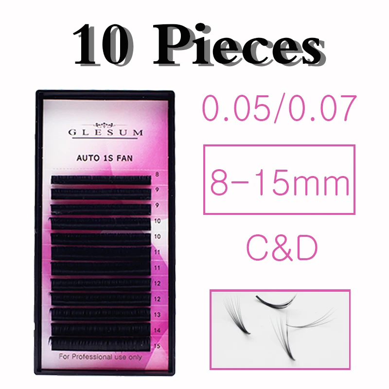 GLESUM 10 Trays Eyelash Extensions Of Blooming Fans Set 0.05 0.07 Mixed Length Mink Eyelashes Volume Russian Lashes |