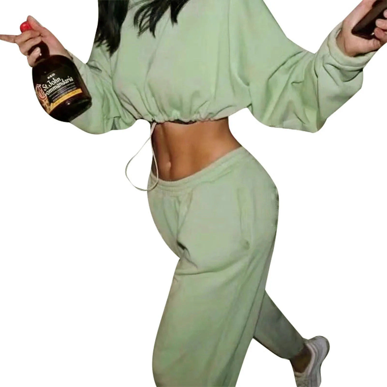 

Fashion Hoodies Women's Long Sleeve Sweatshirts Solid Casual Plain Crop Tops Round Neck Pullovers Autumn Spring Outwear Clothes