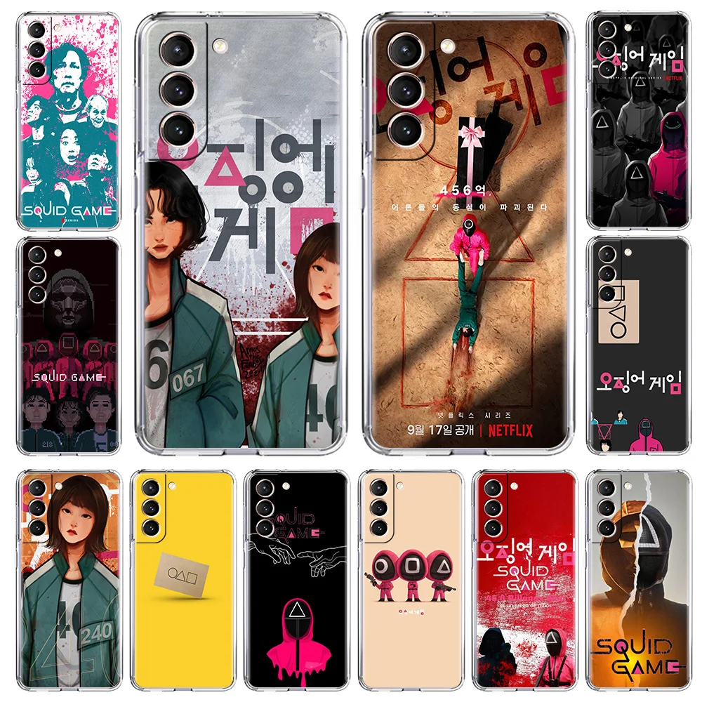 

TV Movie Squid Game Transparent Phone Case For Samsung Galaxy S20 FE Note 20 10 Ultra S10 S21 S10E Lite Plus Soft TPU Shell Bag