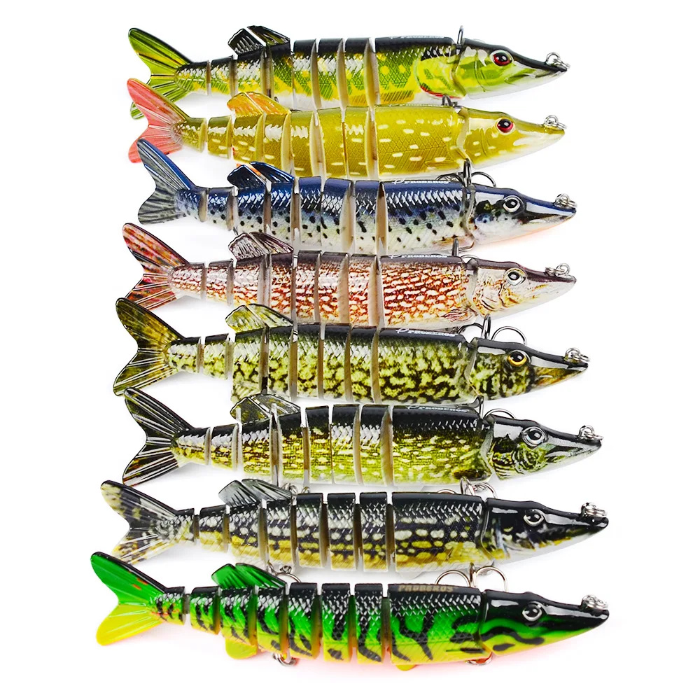 

12.5cm/20g Artificial Fishing Lure Bait 3D Eyes 9 Segments 2 Hooks Fish Lures Sea Fishing Crankbait Swimbait Tackle 4# 2021