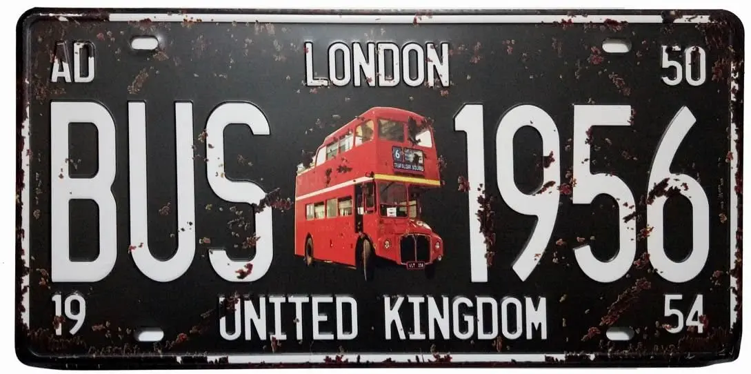 

ERLOOD London Bus-1956 United Kingdom Retro Vintage Auto License Plate Tin Sign Embossed Tag Size Home Pub Bar Decor 6 X 12