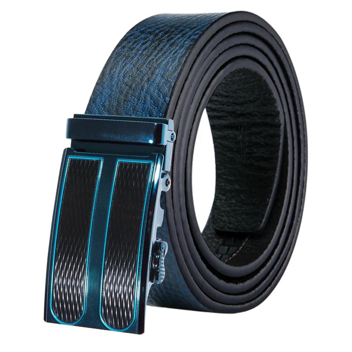 Мужской ремень из натуральной коровьей кожи Hi-Tie с автоматической пряжкой синего