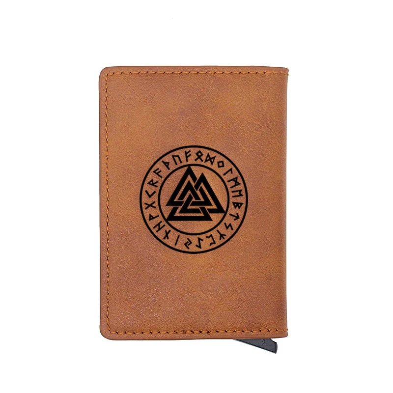 

Classic Vintage Viking Symbol Design Card Holder Wallets Men Women Rfid Leather Short Purse Slim Mini Wallet Money Bag
