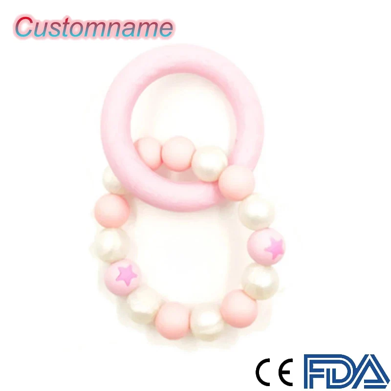 

1Pcs Baby Sale Silicone Bead Beech Pink Circle Clip Pacifier Chain Chewable Silicone Kid Teether Holder Chain for Newborn Gift