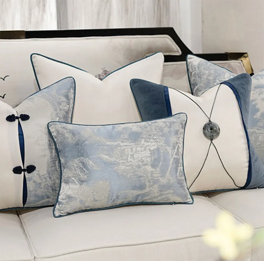 Винтажный элегантный чехол-подушка с синим пейзажем чехол almofadas современный