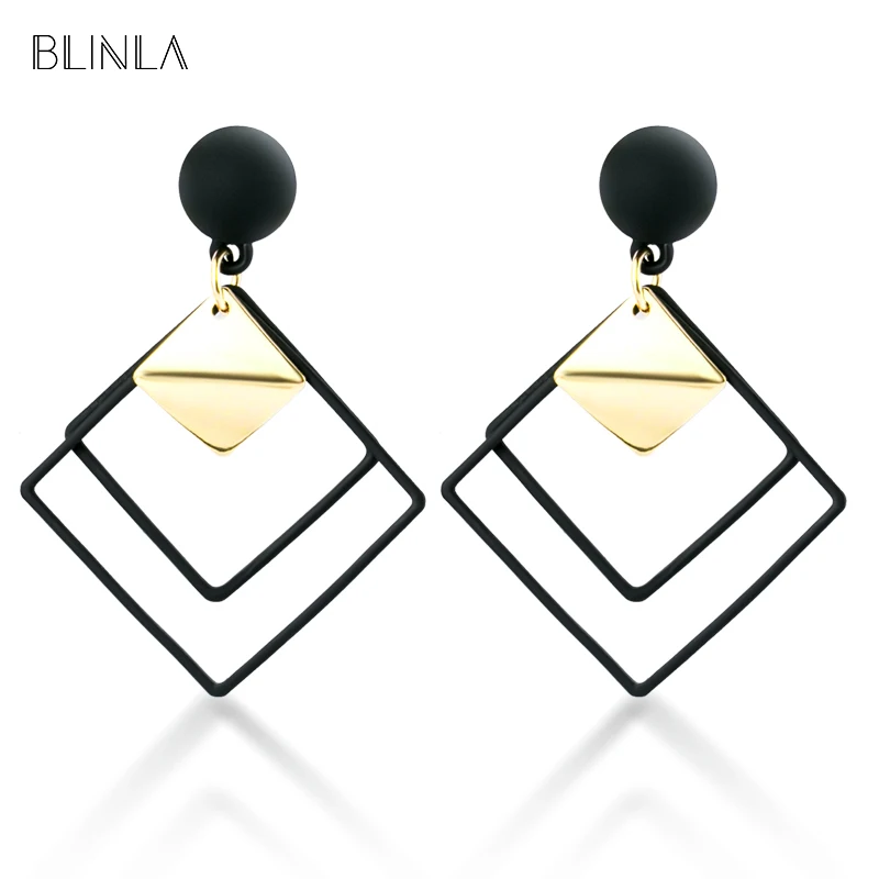 

BLINLA New Fashion Korean Statement Hollow Drop Earrings for Women Vintage Geometric Square Wedding Hanging Earring 2019 Jewelry