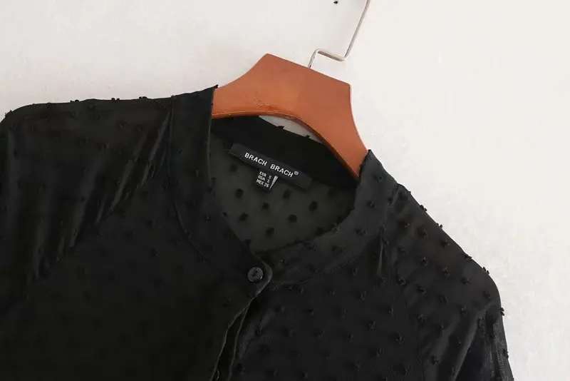 hot sale womens black chiffon dress half sleeve stand collar long dress polka dot transparent see through sexy party dress free global shipping