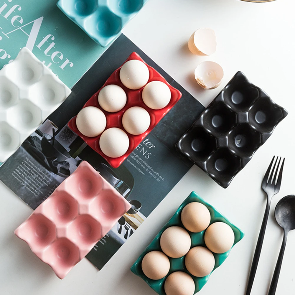 

6 Grids Egg Holder Ceramic Anti-Slip Ceramic Egg Tray Storage Box Home For Kitchen Restaurant Fridge