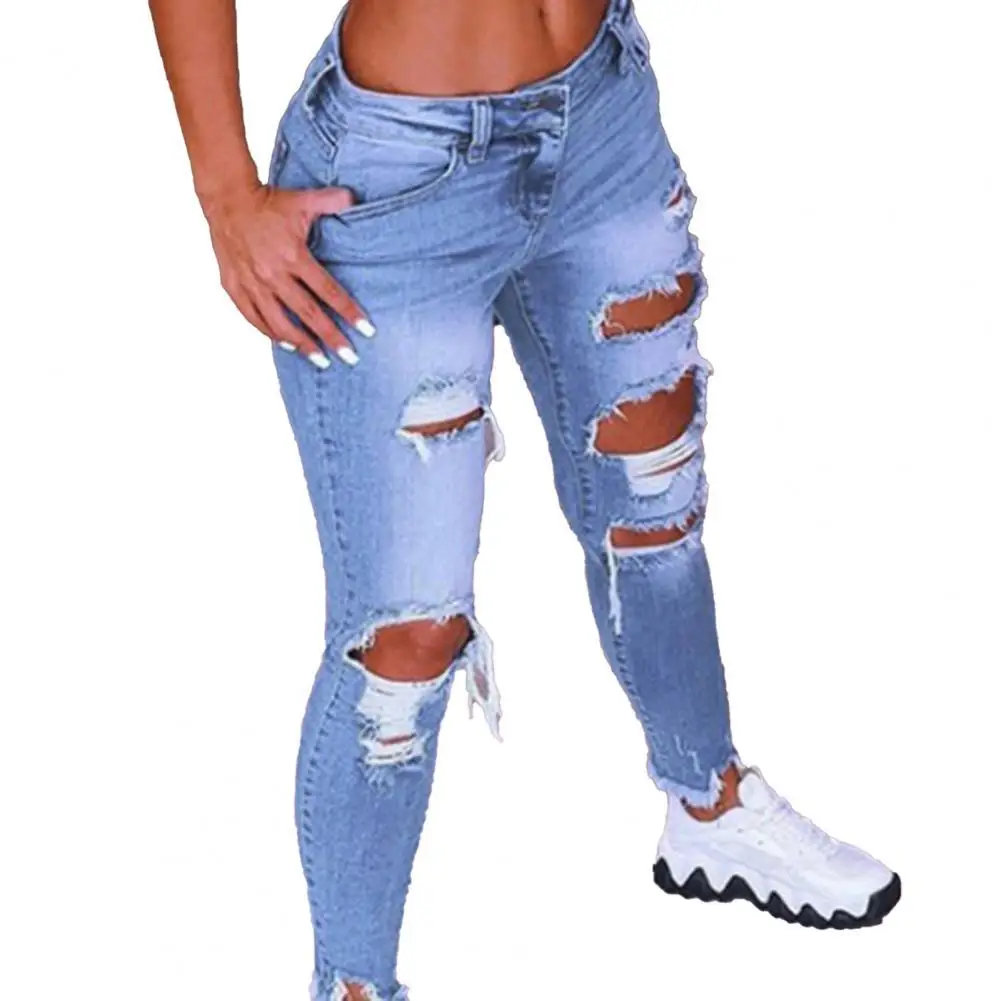 

Fashion Women Jeans Low Waist Hip Lift Ripped Holes Skinny Denim Pencil Pants Trousers Ripped Stretch Hole Pencil Pant Plus Size