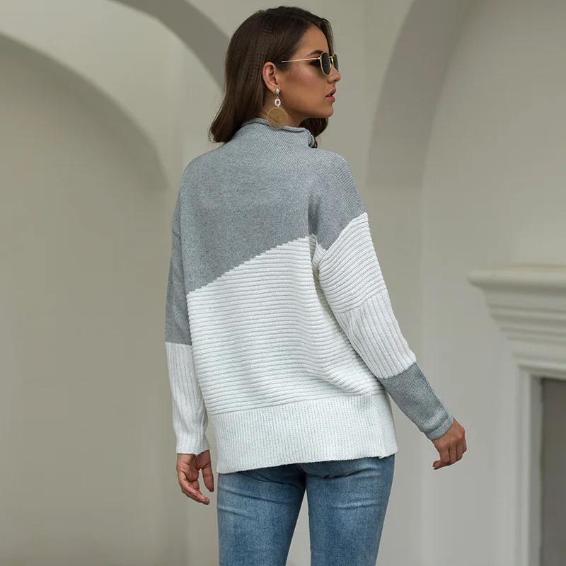 

FAKUNTN Women's Sweaters Irregular Turtleneck Patchwork Knitting Pullover Women 2020 Autumn Winter Regular New Fashion Chandails