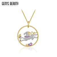 gems beauty 925 sterling silver horse shape necklace pear cut natural amethyst handmade necklace for women romantic gift