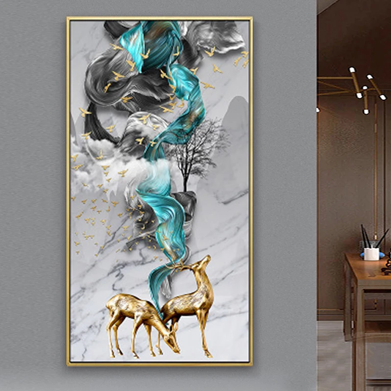 

Nordic modern golden deer abstract canvas painting art painting posters and prints home decoration painting
