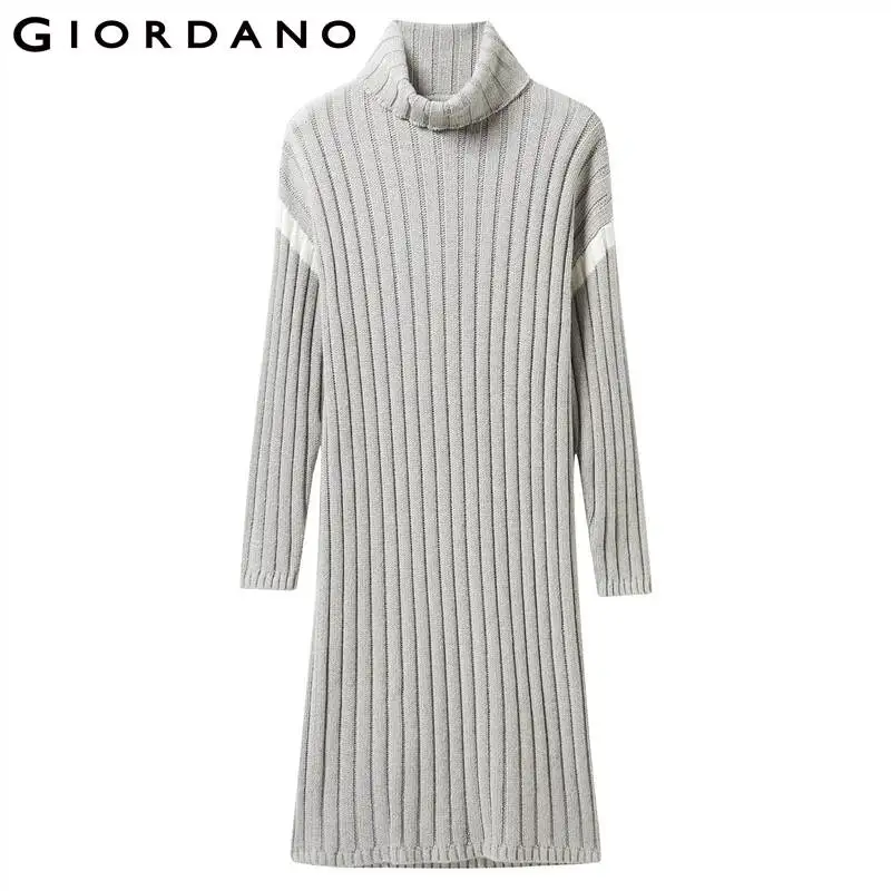 Giordano женское платье с высоким воротом контрастного цвета с длинными рукавами Vestidos 12 иглы вязание теплый халат Femme 05469888