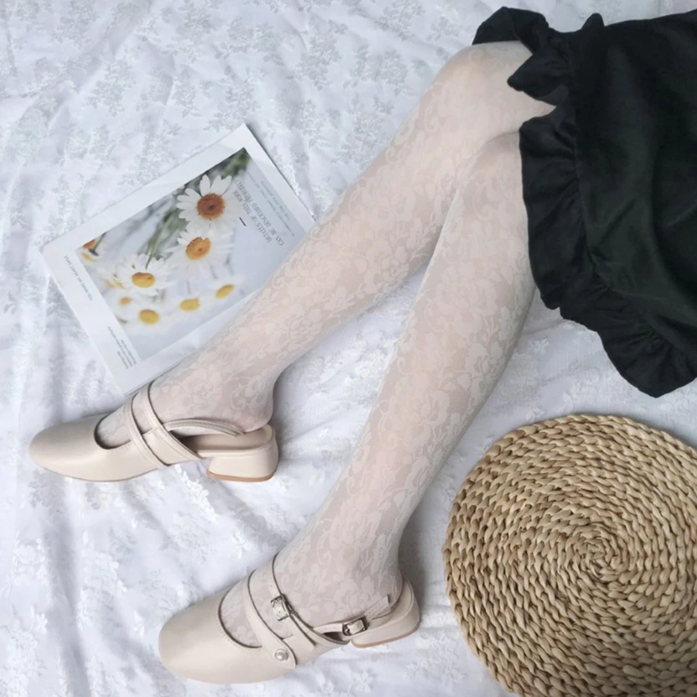

Retro Flower Tights Women Lolita Lace Nylon Stockings Girls Sweet Pantyhose Female High Elastic Collant Silk Stocking Dress