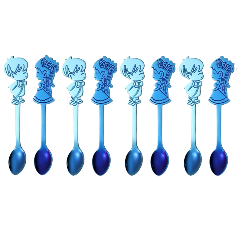 

8 Pcs / Set Coffee Spoon Romantic Couple Spoons Colorful Tea Spoon Cutlery Silver Small Spoon Gold Cake Dessert Scoop for Party