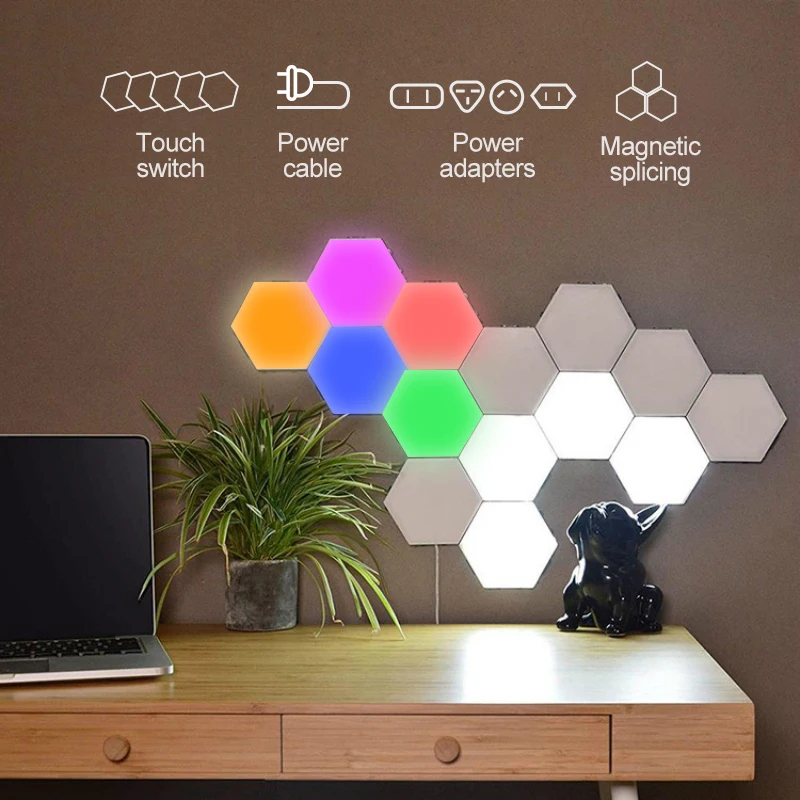 

LED Hexagonal Wall Lamp Quantum Light Touch Sensor Night Light DIY LED Honeycomb Lamp Magnetic Light Colorful LED Modular Lamp