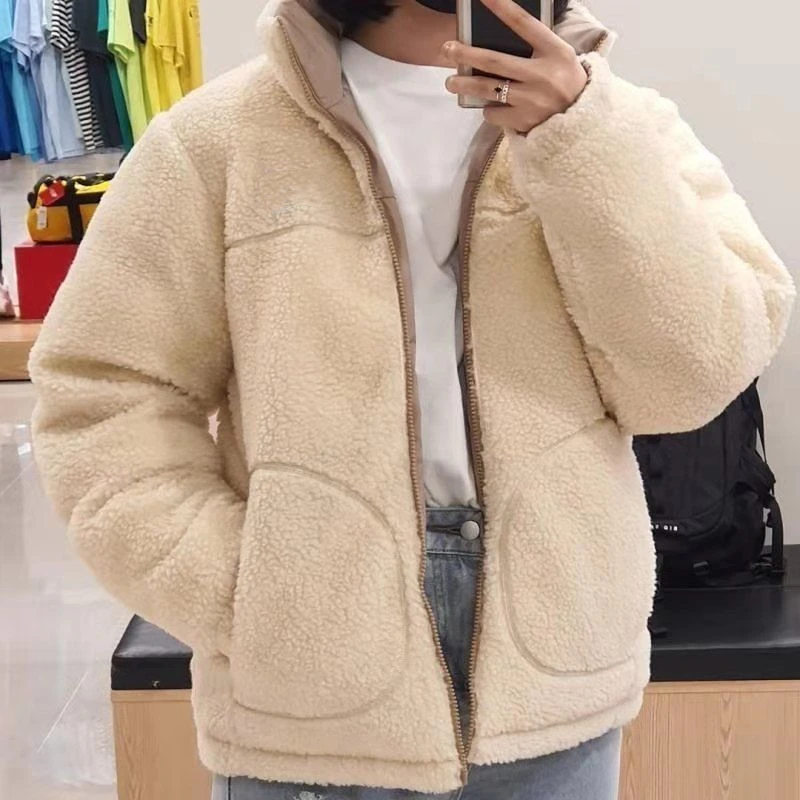 New Autumn and Winter Cotton Jacket for Men and Women, Double-sided Wear Loose Lamb Wool Warm Stand-up Collar Jacket
