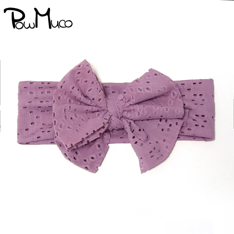 

Powmuco Solid Color Handmade Bowknot Elastic Hairband Toddler Comfortable Soft Hollowed Headband Cute Bows Headwear Photo Props